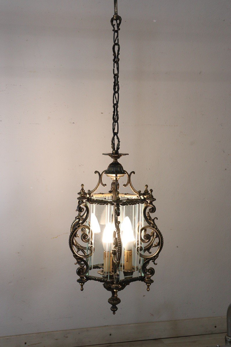 Lanterna vintage in bronzo e vetro, anni '80-photo-2