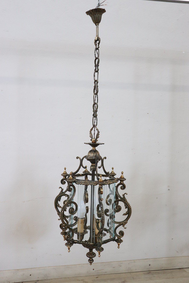Lanterna vintage in bronzo e vetro, anni '80-photo-3