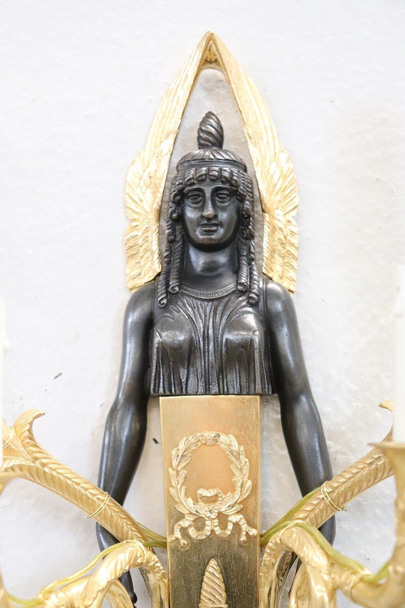 Applique in bronzo dorato e patinato, set di 2-photo-1