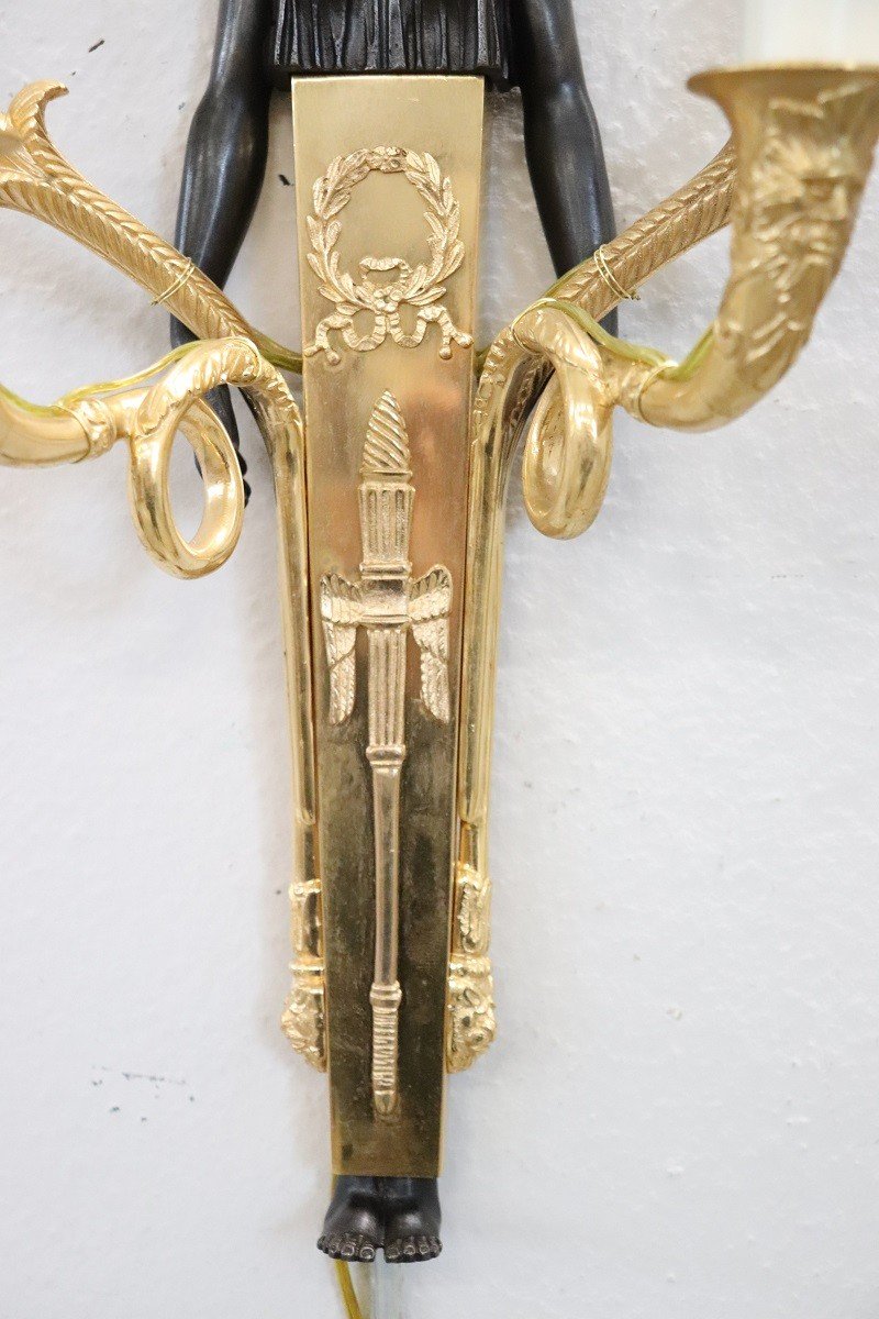 Applique in bronzo dorato e patinato, set di 2-photo-3