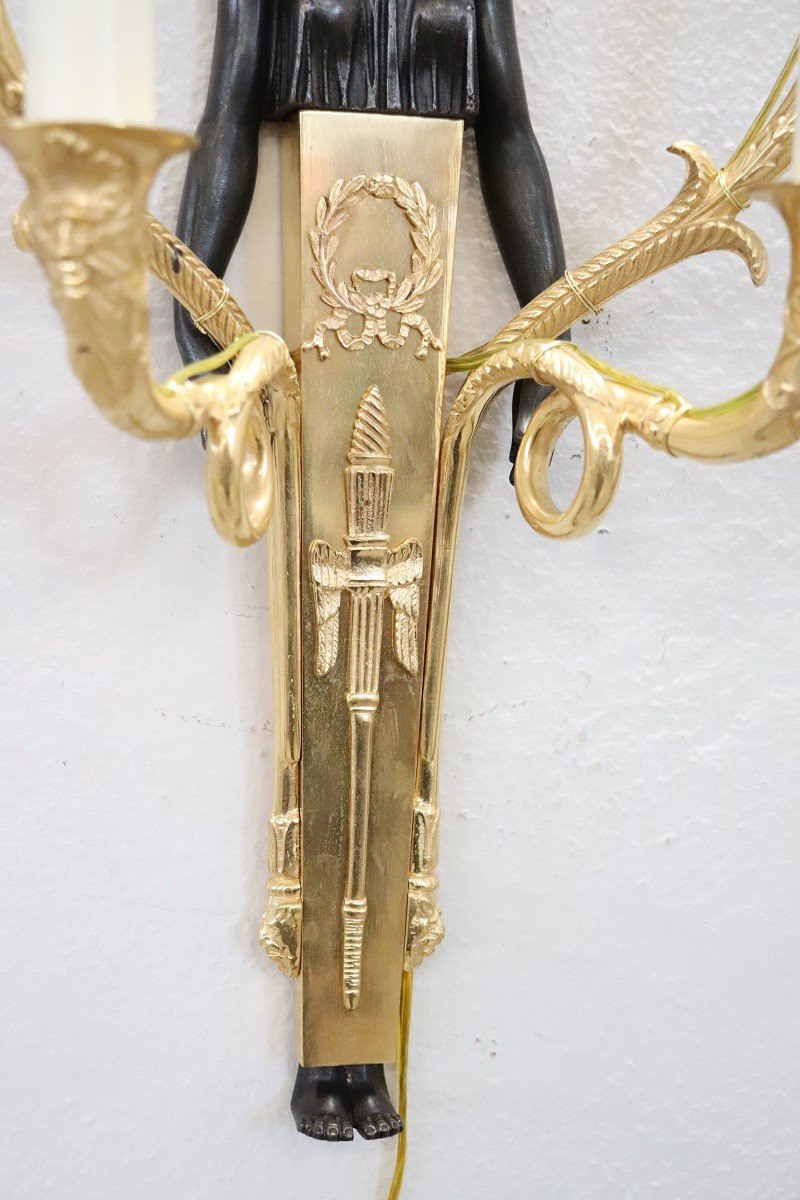 Applique in bronzo dorato e patinato, set di 2-photo-5