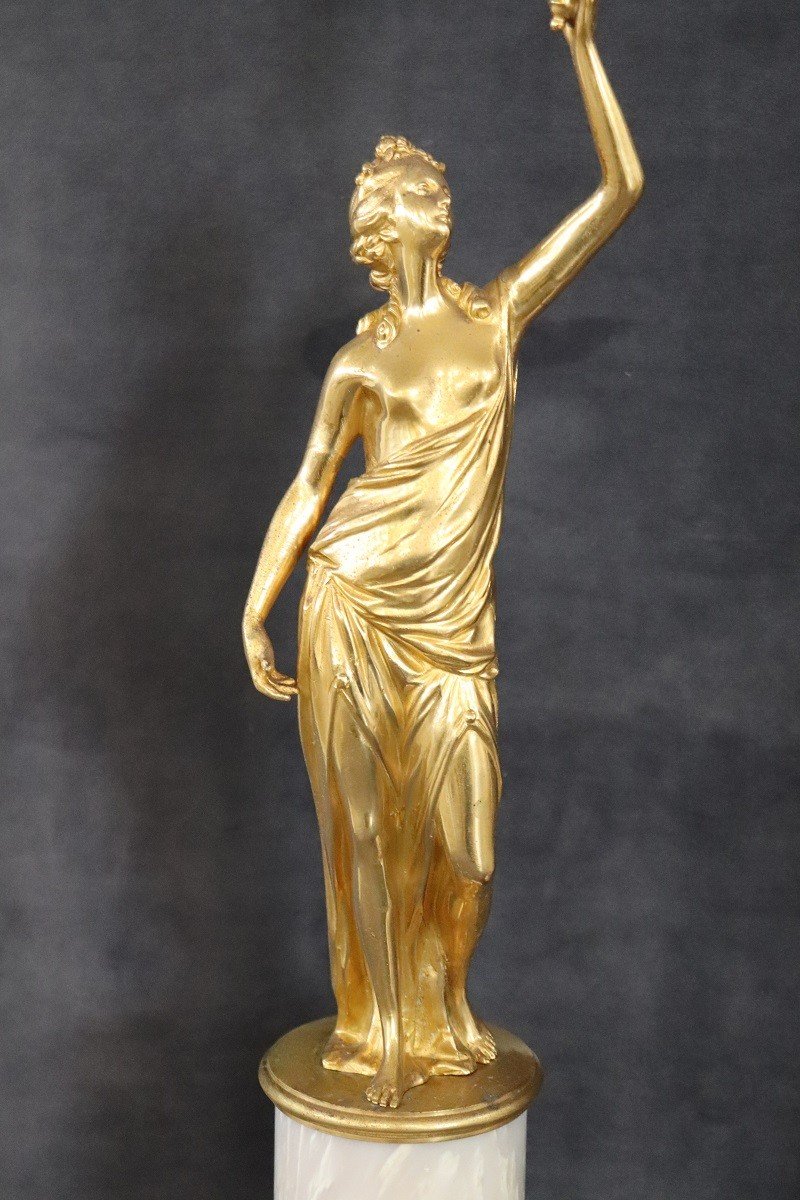 Figure scultoree, bronzo dorato su basi in alabastro, inizio XX secolo, set di 2-photo-3
