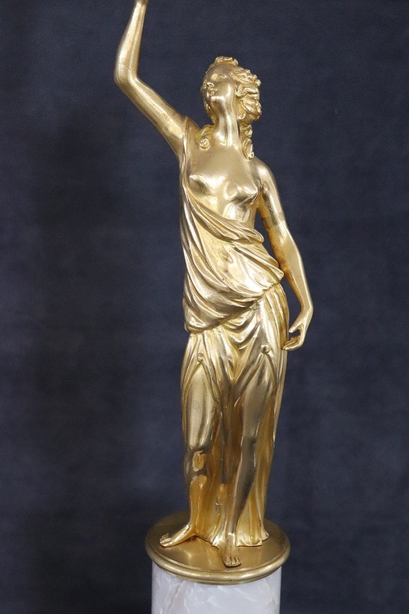 Figure scultoree, bronzo dorato su basi in alabastro, inizio XX secolo, set di 2-photo-3