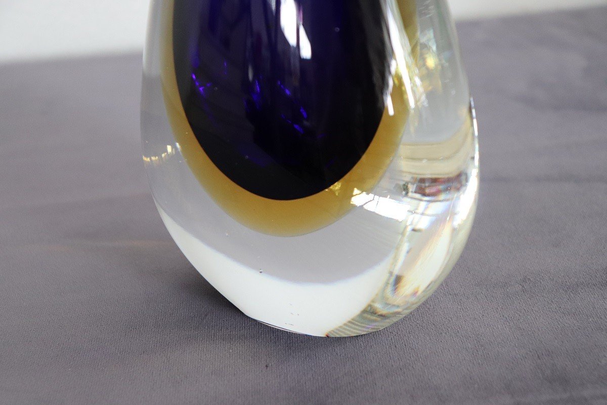 Vaso in vetro di Murano blu e giallo di Formia, anni '70-photo-4