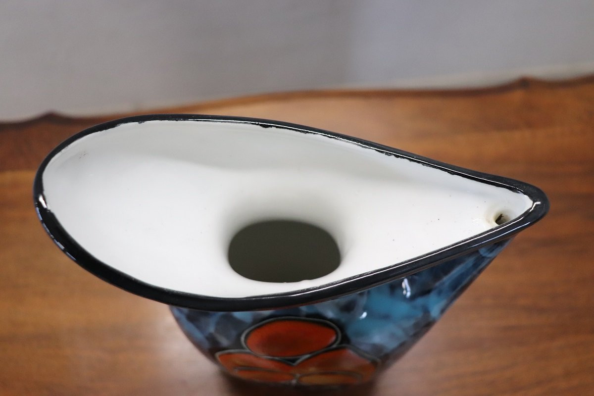 Vaso in ceramica con decoro volto di ragazza, anni '60-photo-2