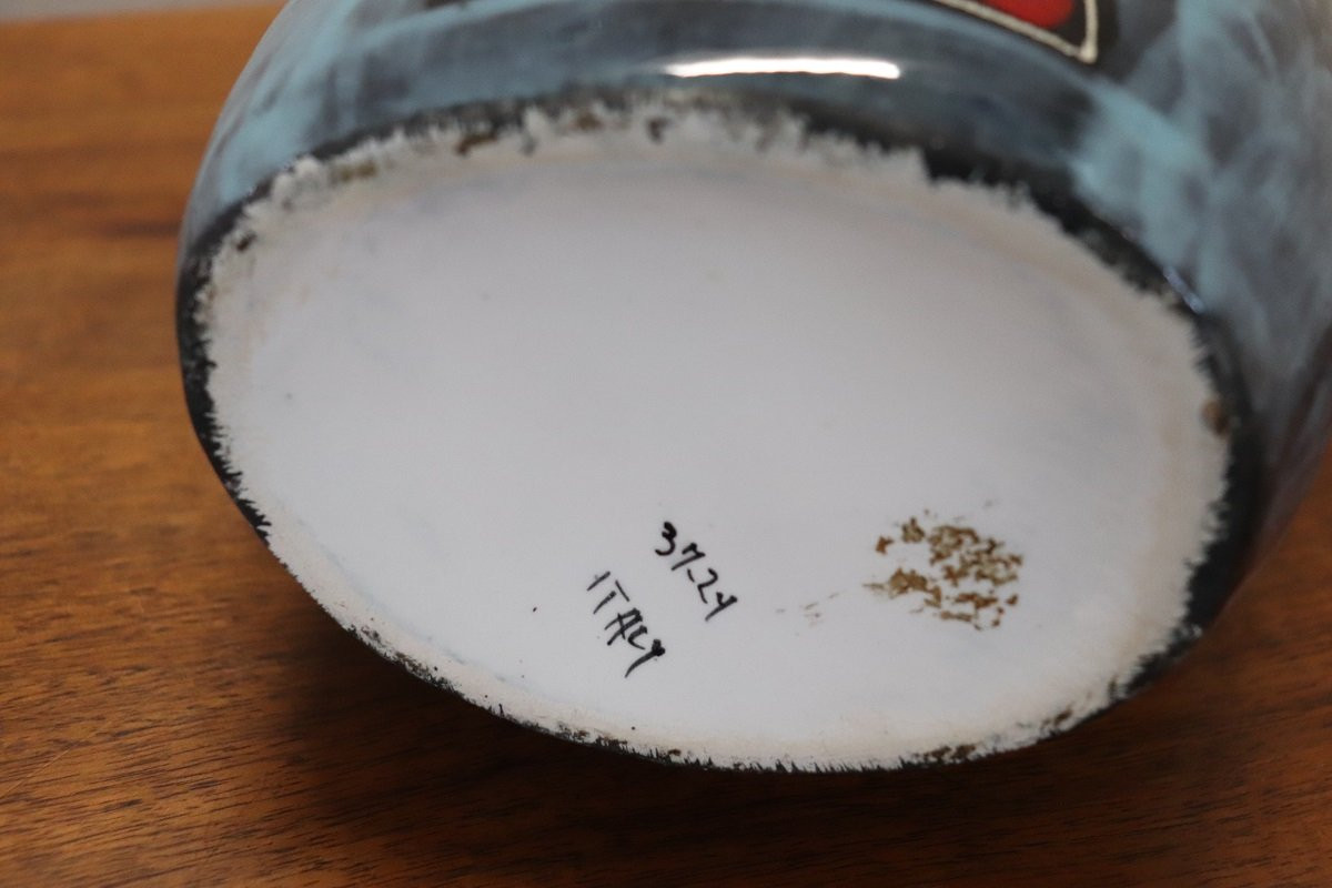 Vaso in ceramica con decoro volto di ragazza, anni '60-photo-3