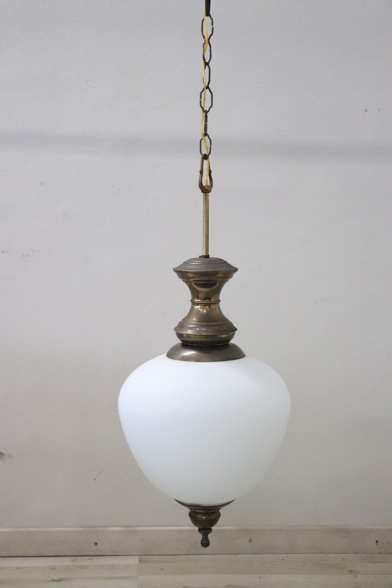 Lampada a sospensione in ottone e vetro, anni '60 PREZZO SPECIALE-photo-4