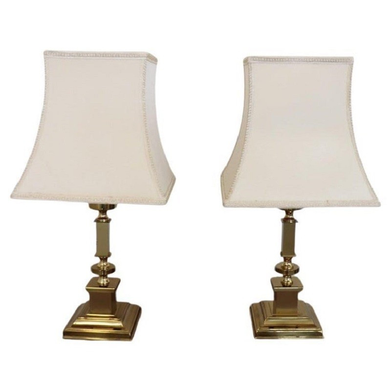 Lampade da comodino dorate, anni '70, set di 2