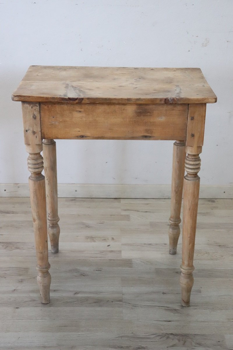 Tavolino color naturale in legno di abete rustico, XIX secolo-photo-3