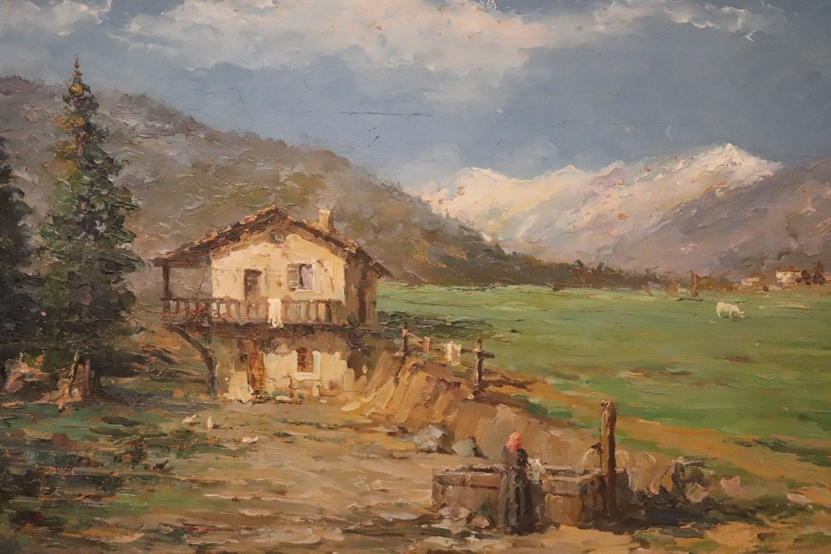 Paesaggio di montagna italiano, dipinto ad olio firmato, XX secolo-photo-3