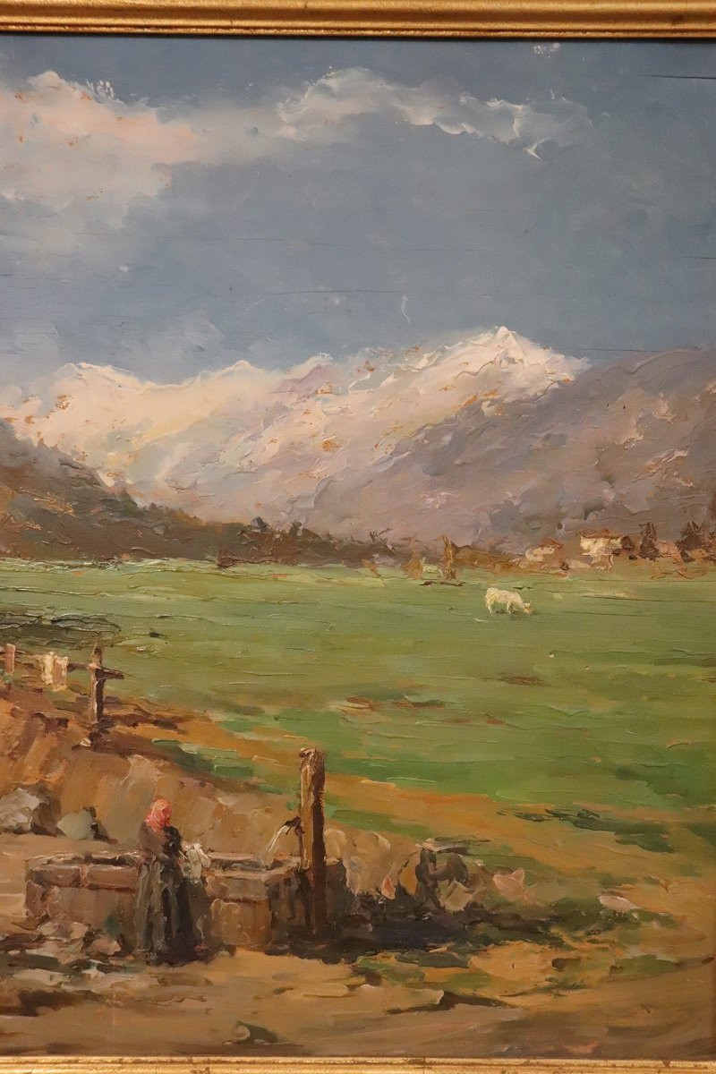 Paesaggio di montagna italiano, dipinto ad olio firmato, XX secolo-photo-2