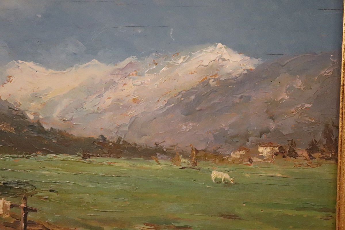 Paesaggio di montagna italiano, dipinto ad olio firmato, XX secolo-photo-3