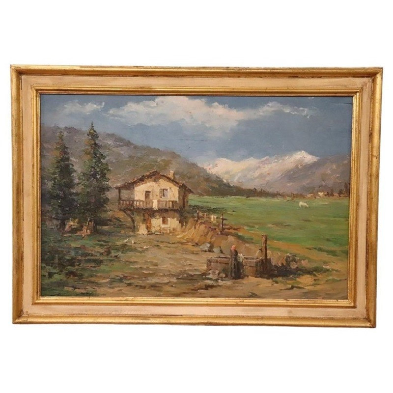 Paesaggio di montagna italiano, dipinto ad olio firmato, XX secolo