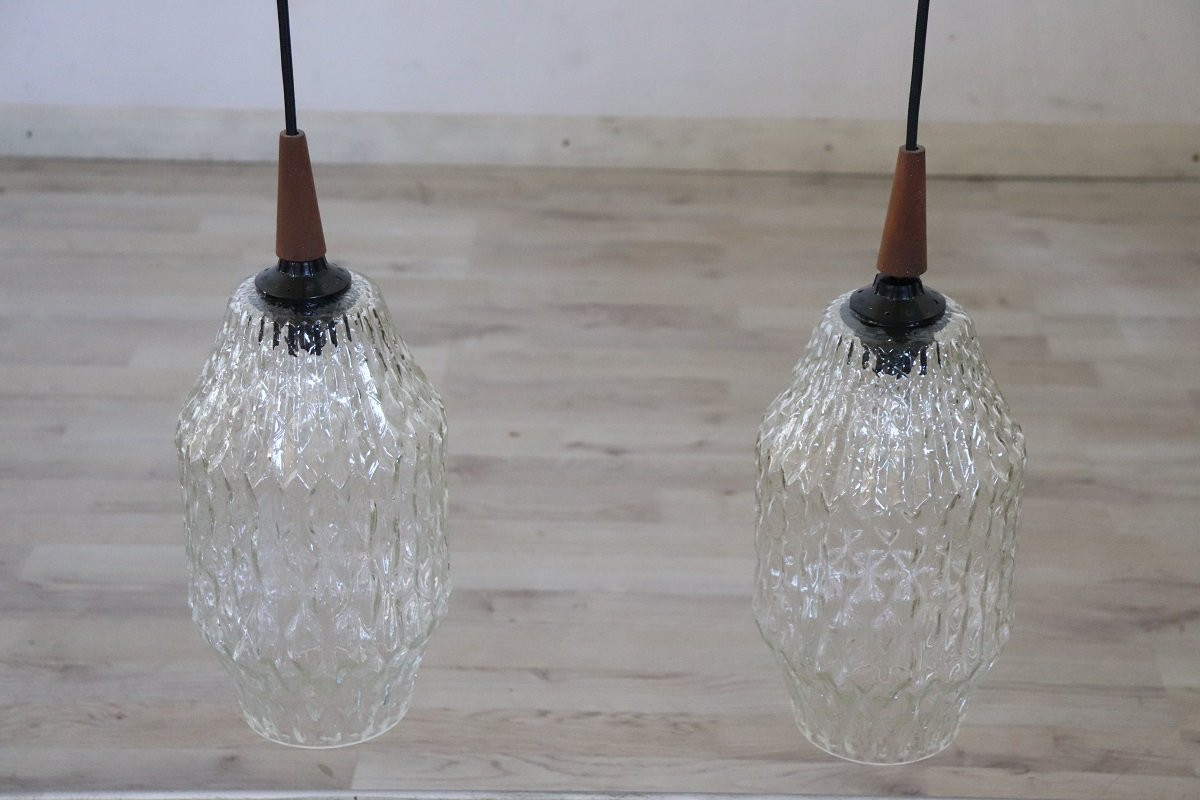 Lampade a sospensione in vetro di Murano, anni '60, set di 2-photo-3