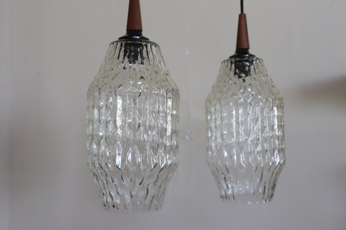 Lampade a sospensione in vetro di Murano, anni '60, set di 2-photo-4