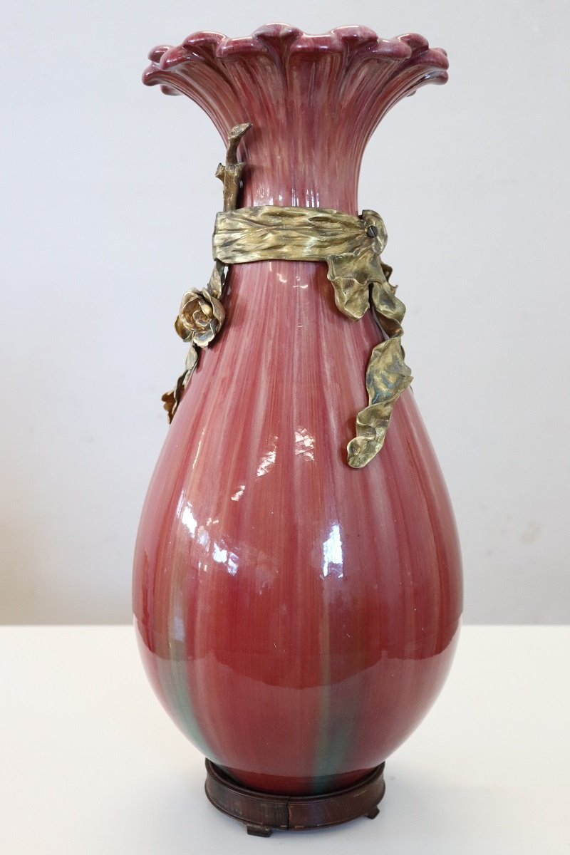 Vaso antico in ceramica e bronzo-photo-2