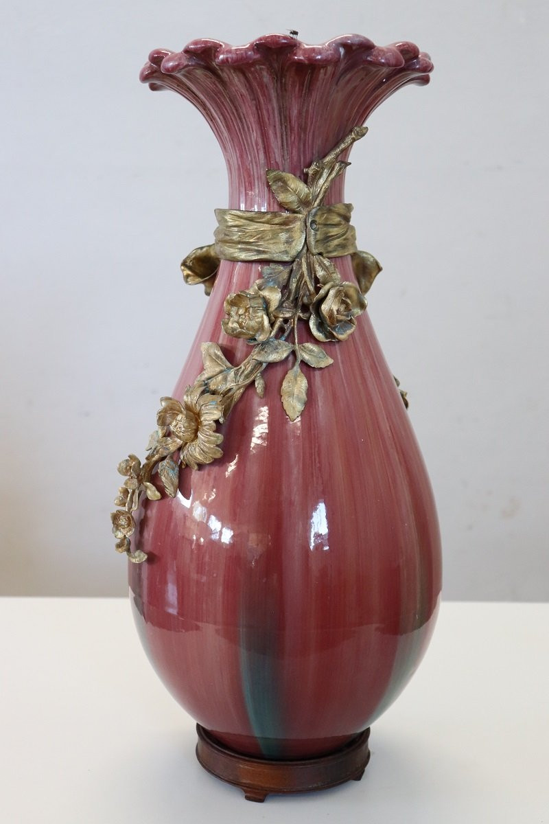 Vaso antico in ceramica e bronzo-photo-3