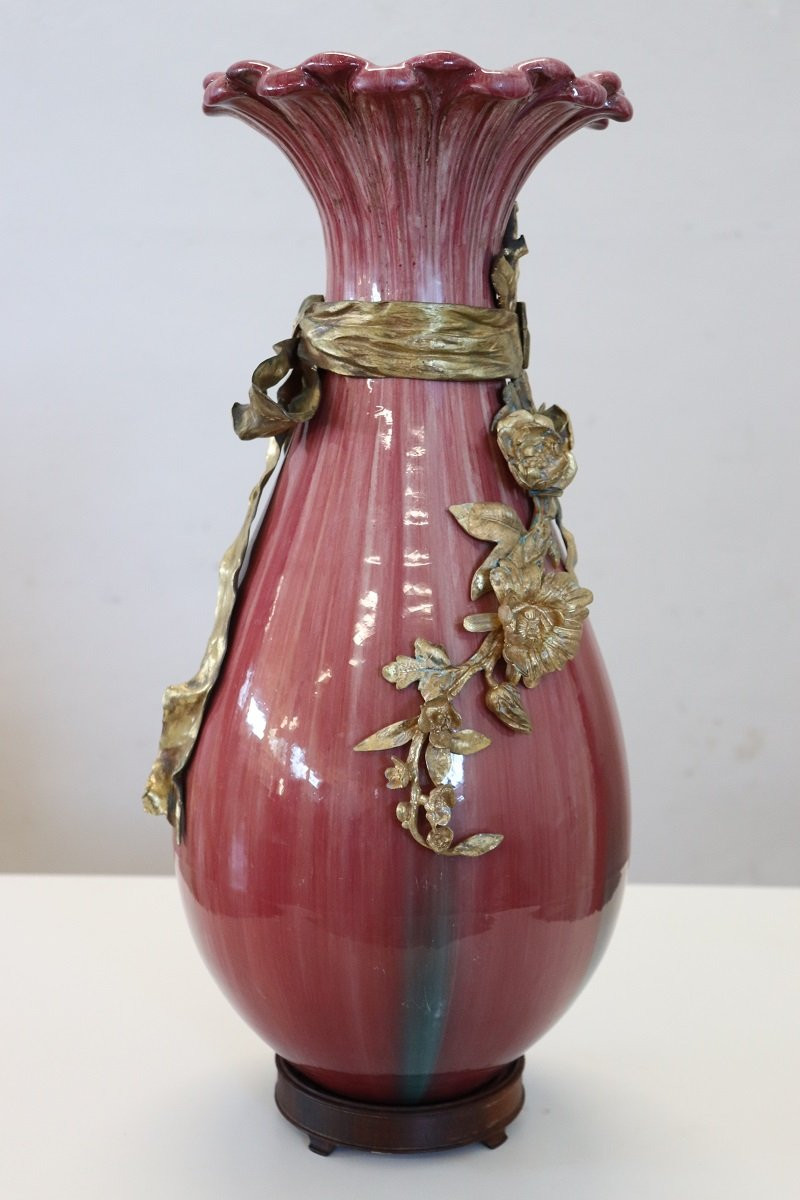 Vaso antico in ceramica e bronzo-photo-4