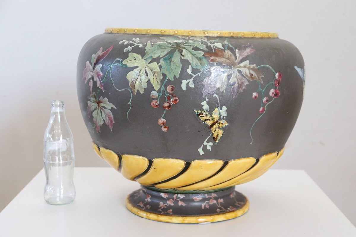 Vaso in ceramica con decoro floreale-photo-2