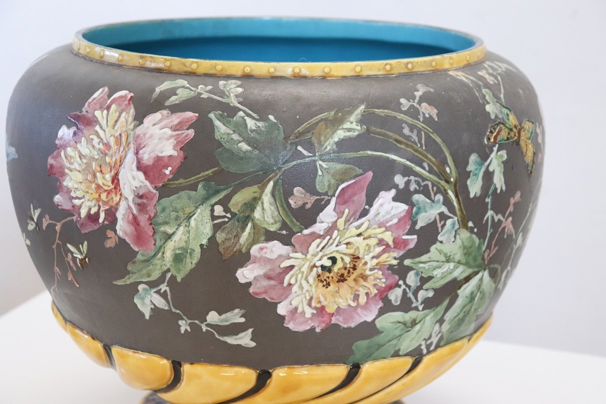 Vaso in ceramica con decoro floreale-photo-2