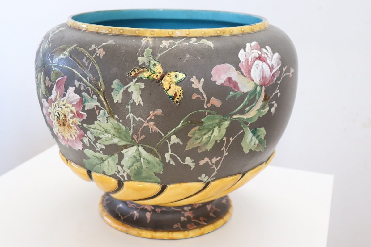 Vaso in ceramica con decoro floreale-photo-3