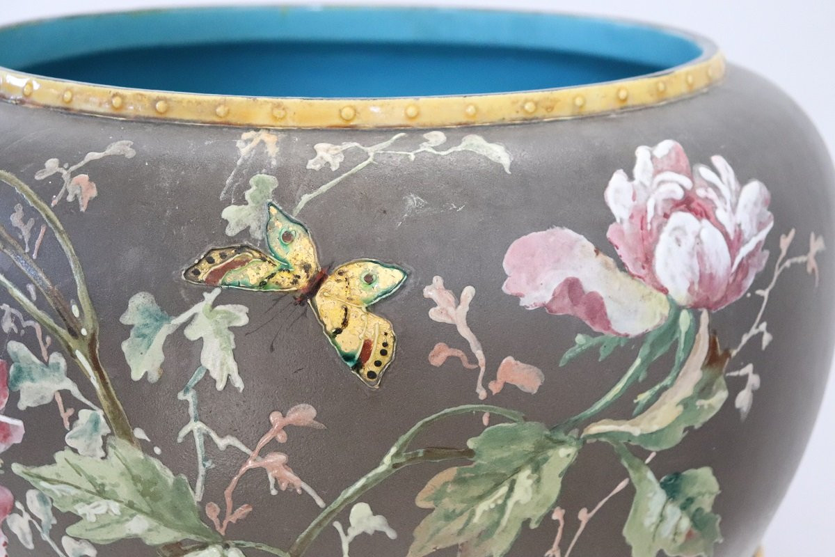 Vaso in ceramica con decoro floreale-photo-4