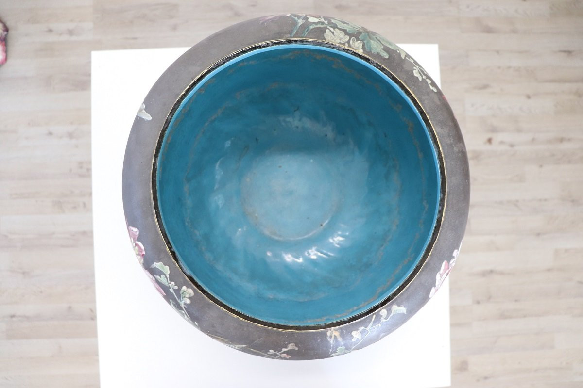 Vaso in ceramica con decoro floreale-photo-5