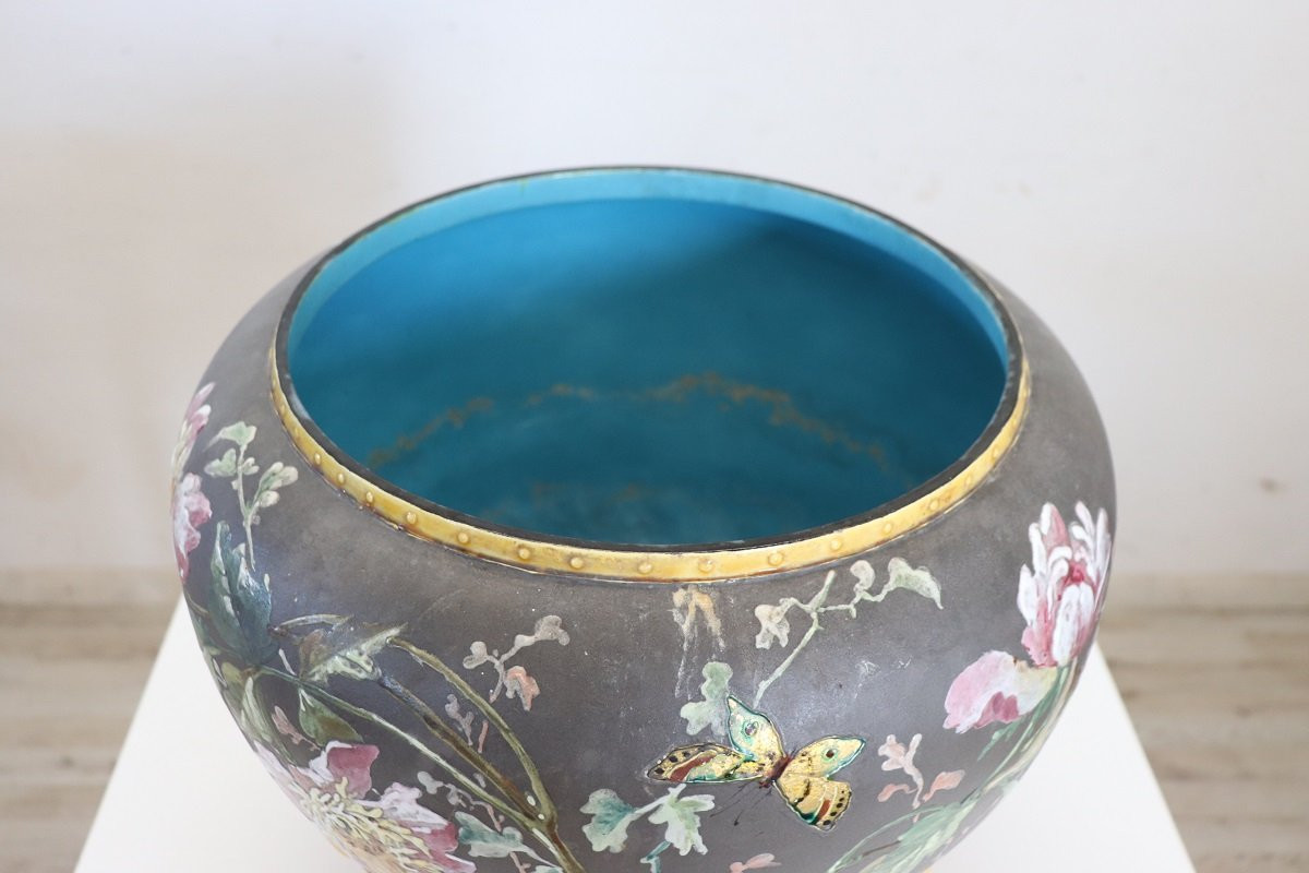 Vaso in ceramica con decoro floreale-photo-8