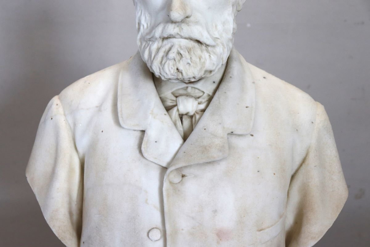Busto di gentiluomo, XIX secolo, scultura in marmo bianco-photo-3