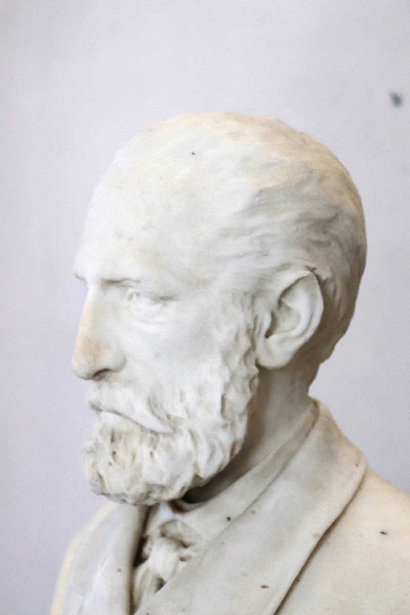 Busto di gentiluomo, XIX secolo, scultura in marmo bianco-photo-2