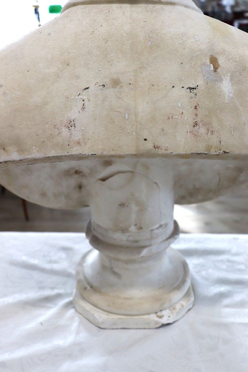 Busto di gentiluomo, XIX secolo, scultura in marmo bianco-photo-3