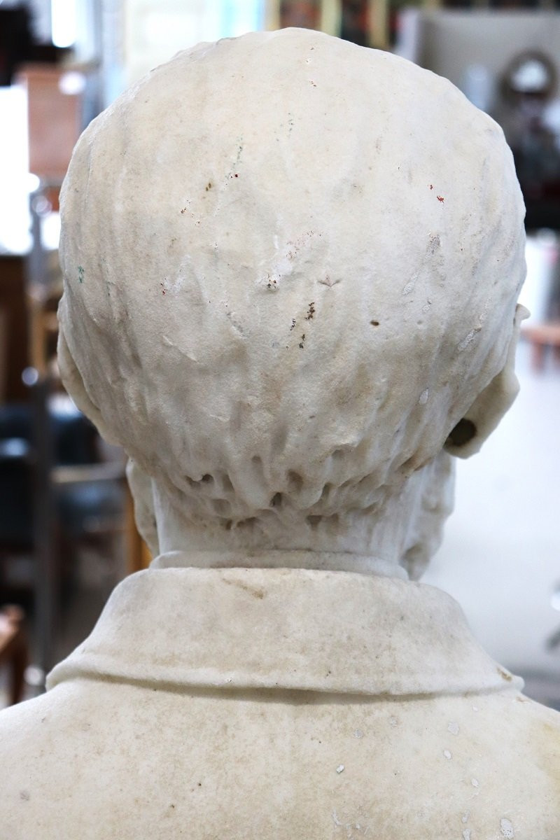 Busto di gentiluomo, XIX secolo, scultura in marmo bianco-photo-5