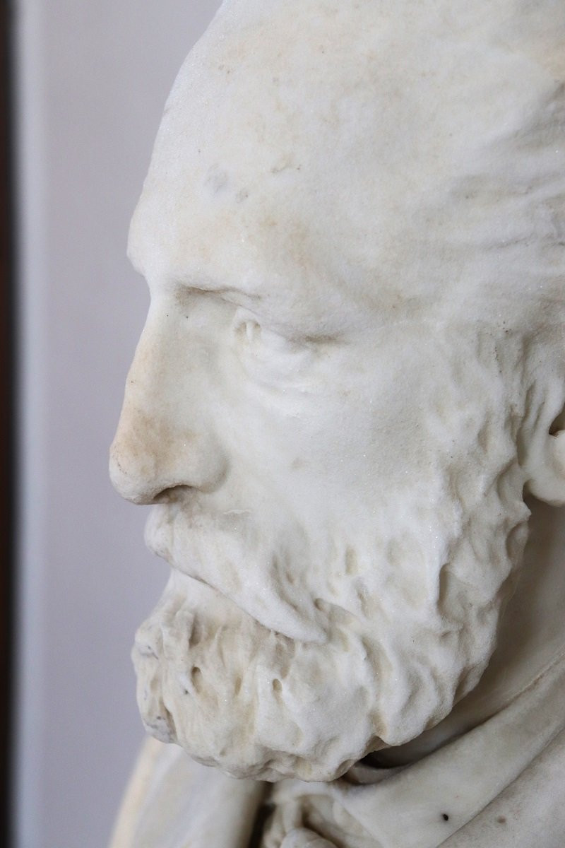 Busto di gentiluomo, XIX secolo, scultura in marmo bianco-photo-6