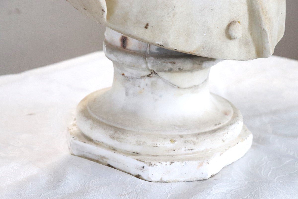 Busto di gentiluomo, XIX secolo, scultura in marmo bianco-photo-8