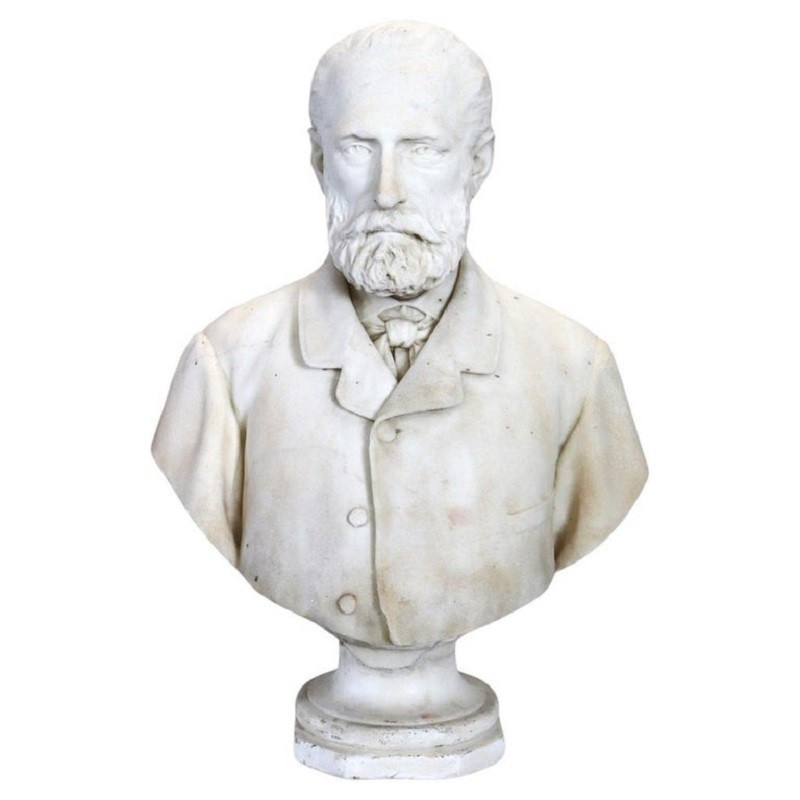 Busto di gentiluomo, XIX secolo, scultura in marmo bianco