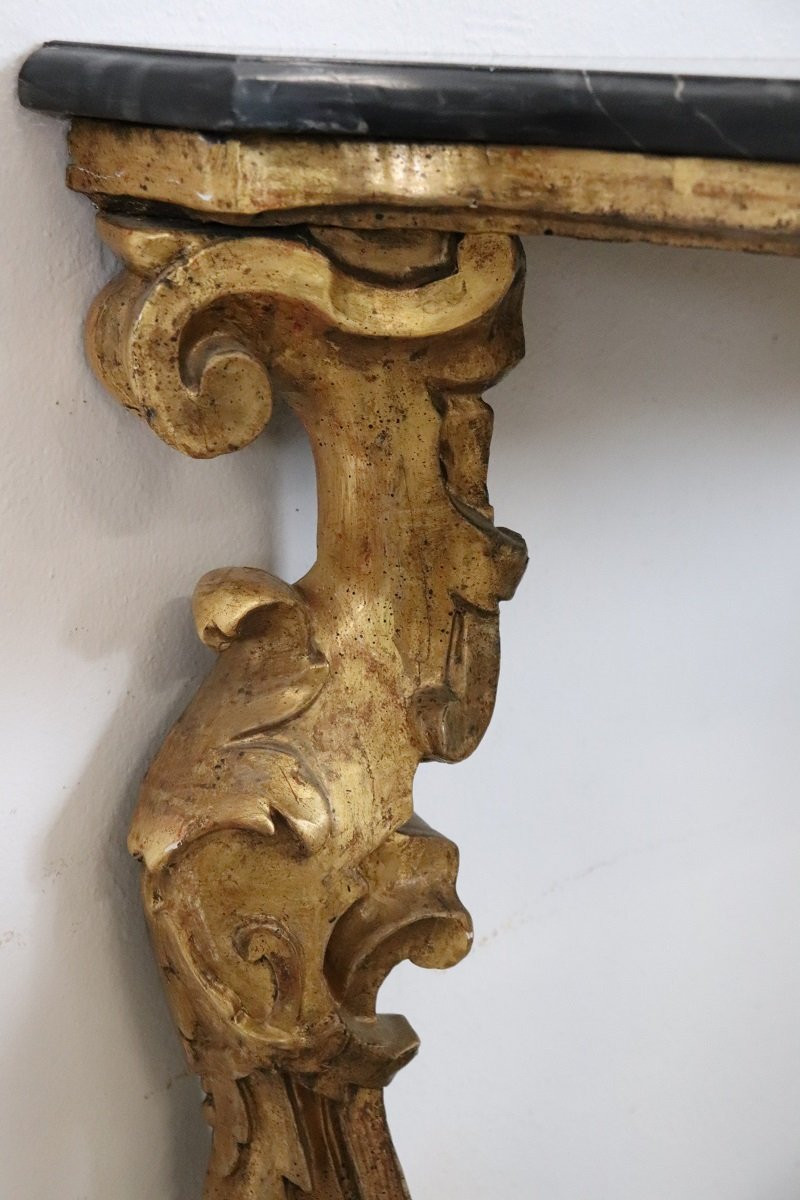 Tavolo consolle antico in legno dorato con piano in marmo, Italia, XVIII secolo-photo-4