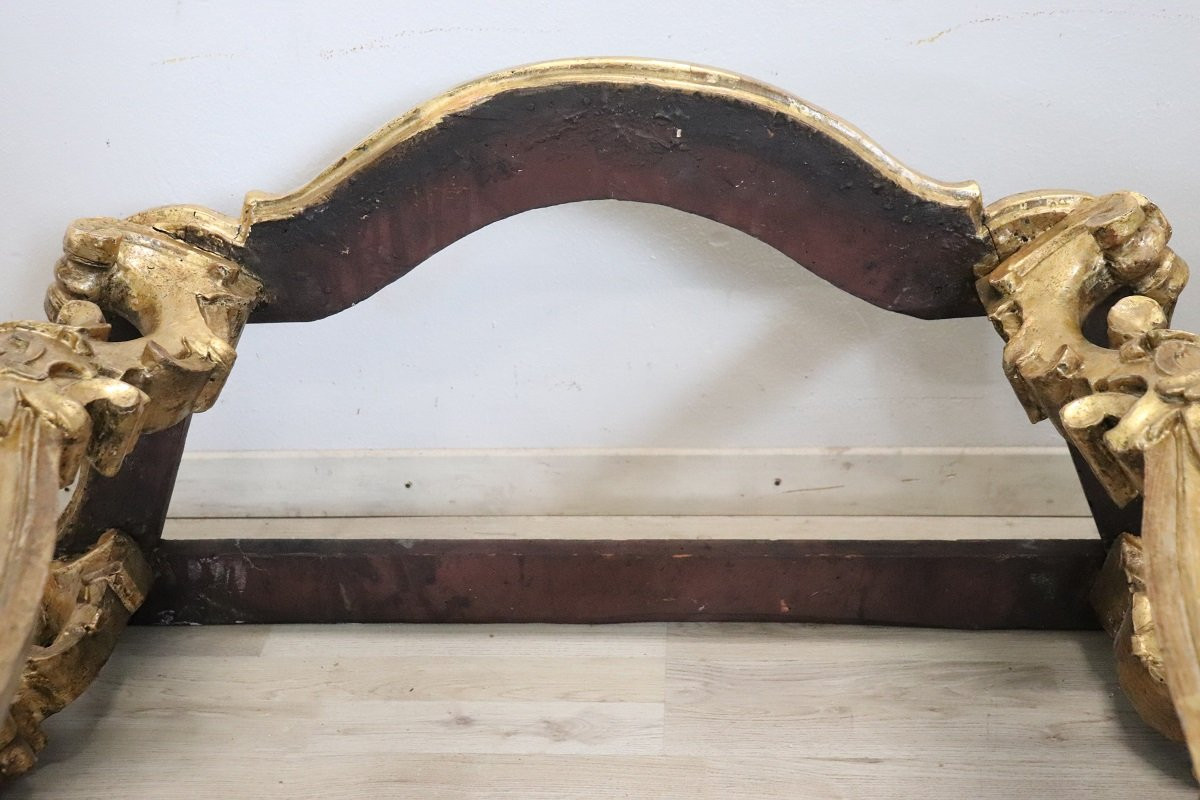 Tavolo consolle antico in legno dorato con piano in marmo, Italia, XVIII secolo-photo-8