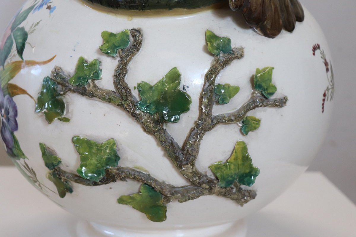 Maestoso vaso in ceramica con aquila e coccodrillo, Italia inizio XX secolo-photo-4