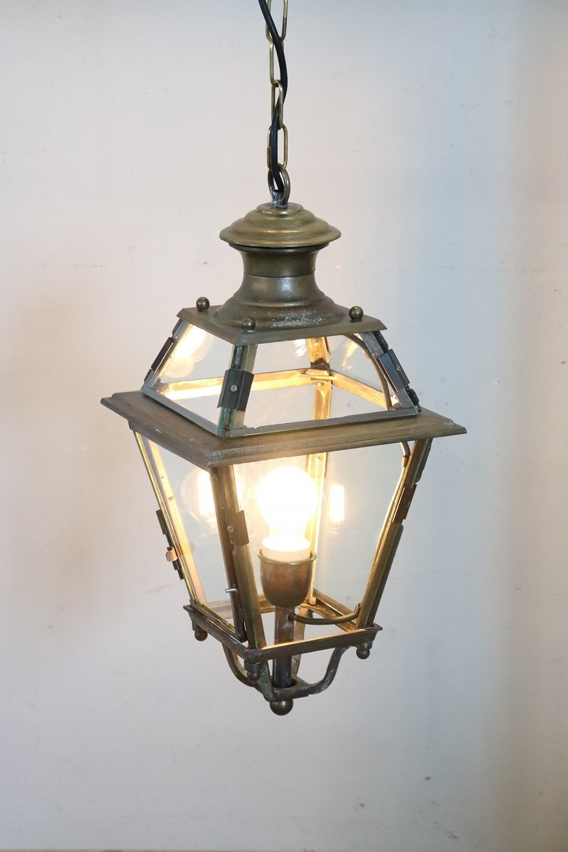 lanterna vintage italiana in vetro e ottone-photo-2