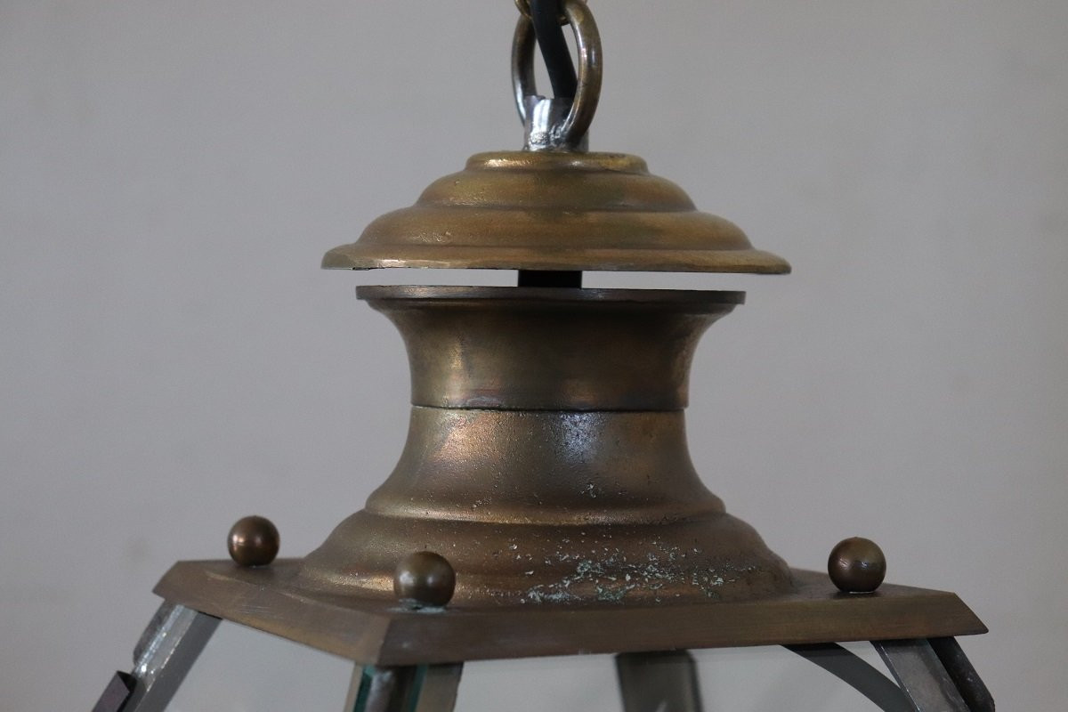 lanterna vintage italiana in vetro e ottone-photo-4