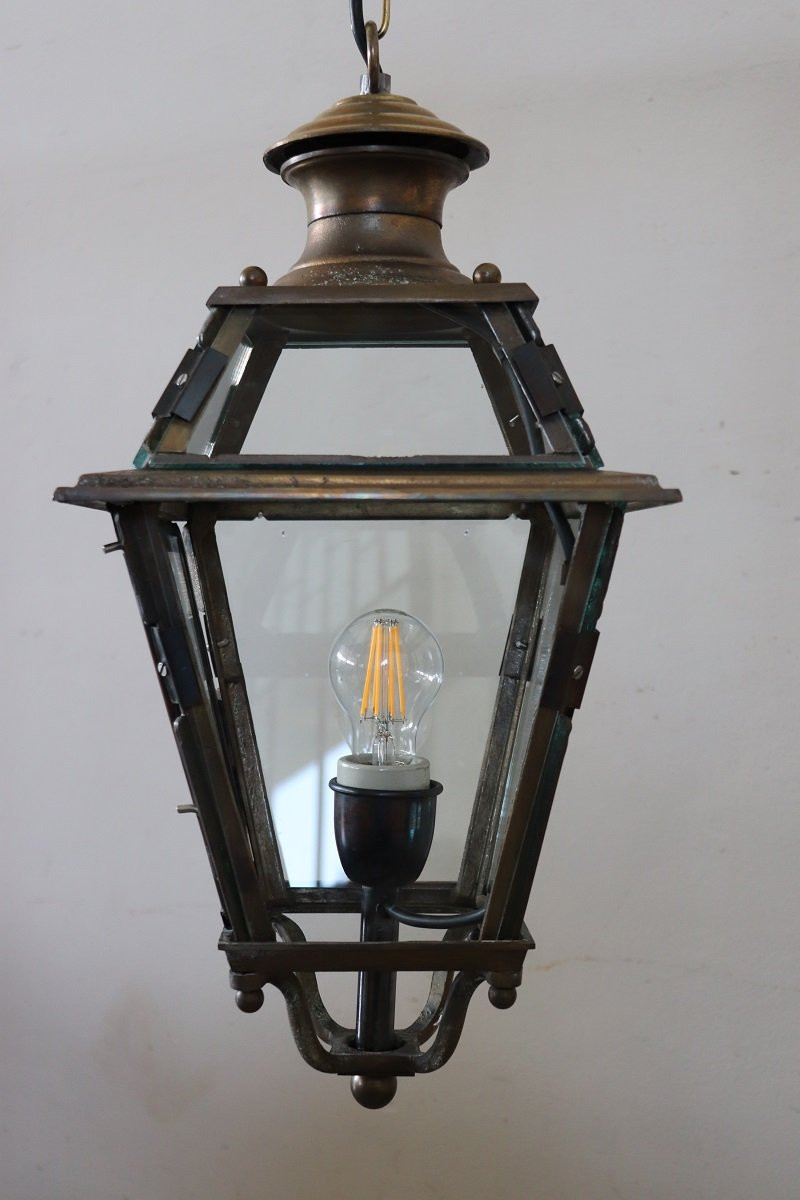 lanterna vintage italiana in vetro e ottone-photo-2
