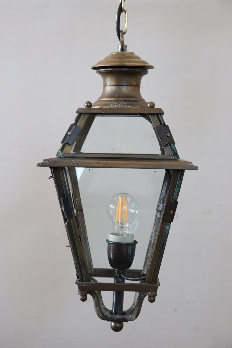 lanterna vintage italiana in vetro e ottone-photo-8