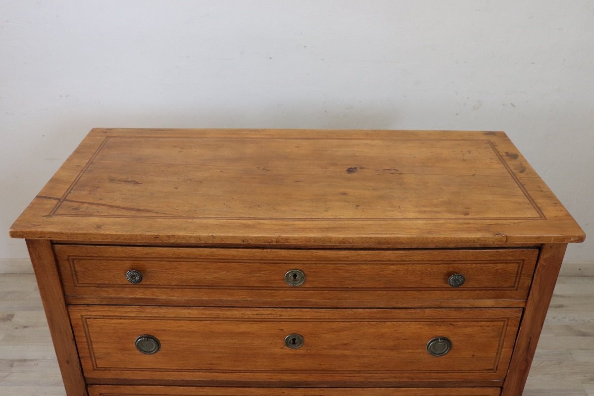 Cassettiera antica in noce intarsiata, Italia, fine XVIII secolo-photo-2