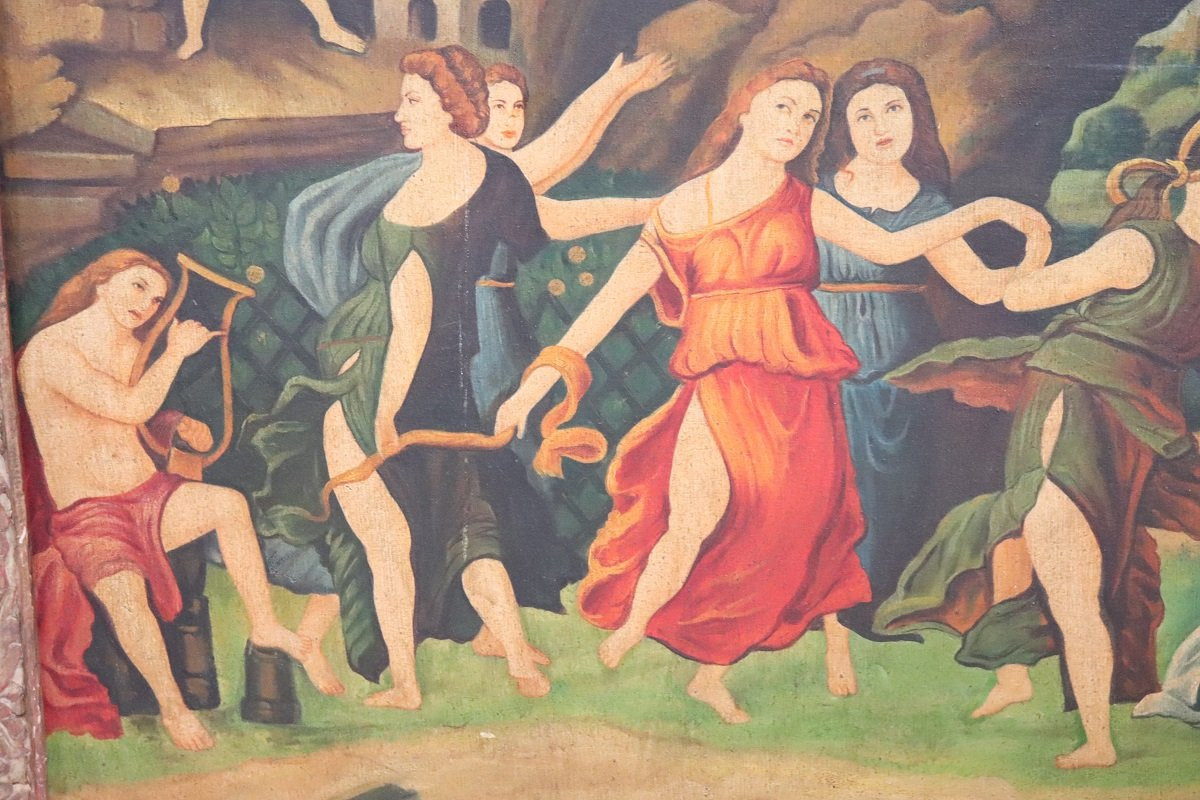 Grande dipinto a olio su tela, scena mitologica, Italia XX secolo-photo-3
