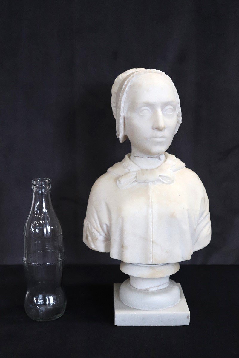 Busto di signora, scultura in marmo secolo XIX-photo-3