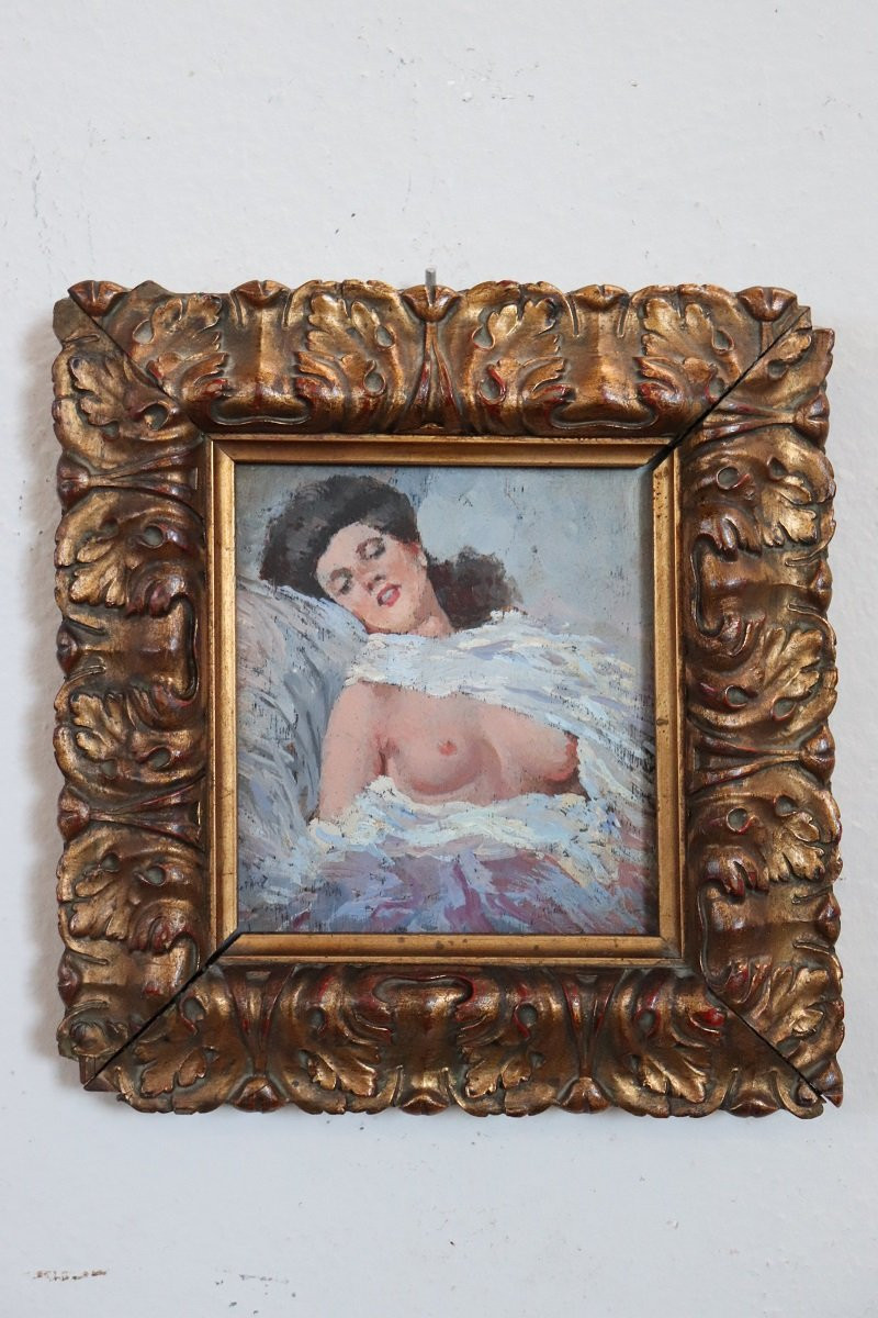 Nudo di giovane donna, dipinto a olio su tavola, Italia, inizio XX secolo-photo-3