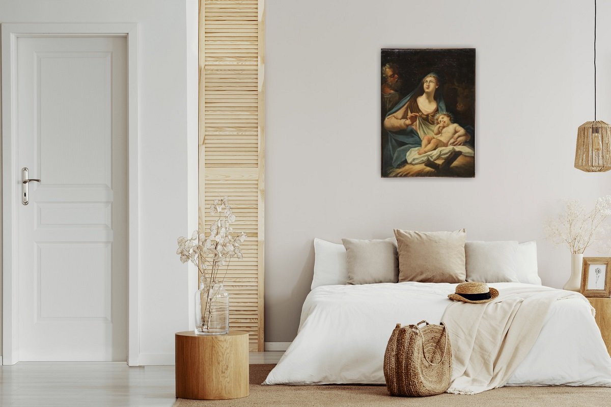 Sacra Famiglia, dipinto a olio su tela, scuola italiana del XVIII secolo-photo-2