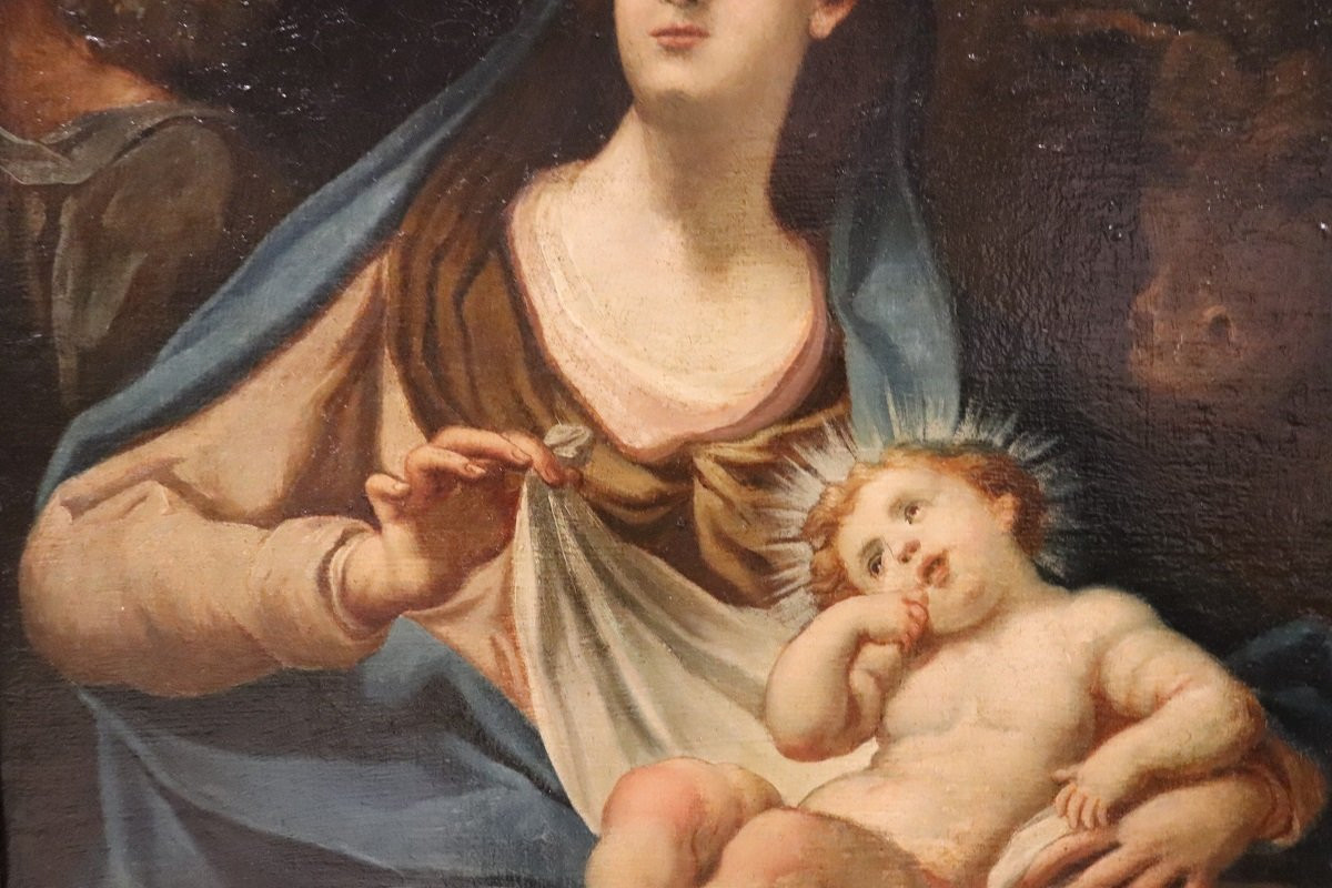 Sacra Famiglia, dipinto a olio su tela, scuola italiana del XVIII secolo-photo-2