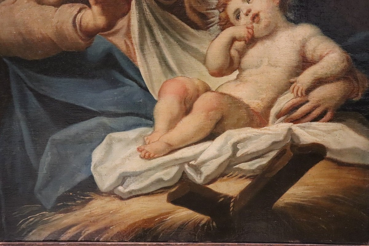 Sacra Famiglia, dipinto a olio su tela, scuola italiana del XVIII secolo-photo-3