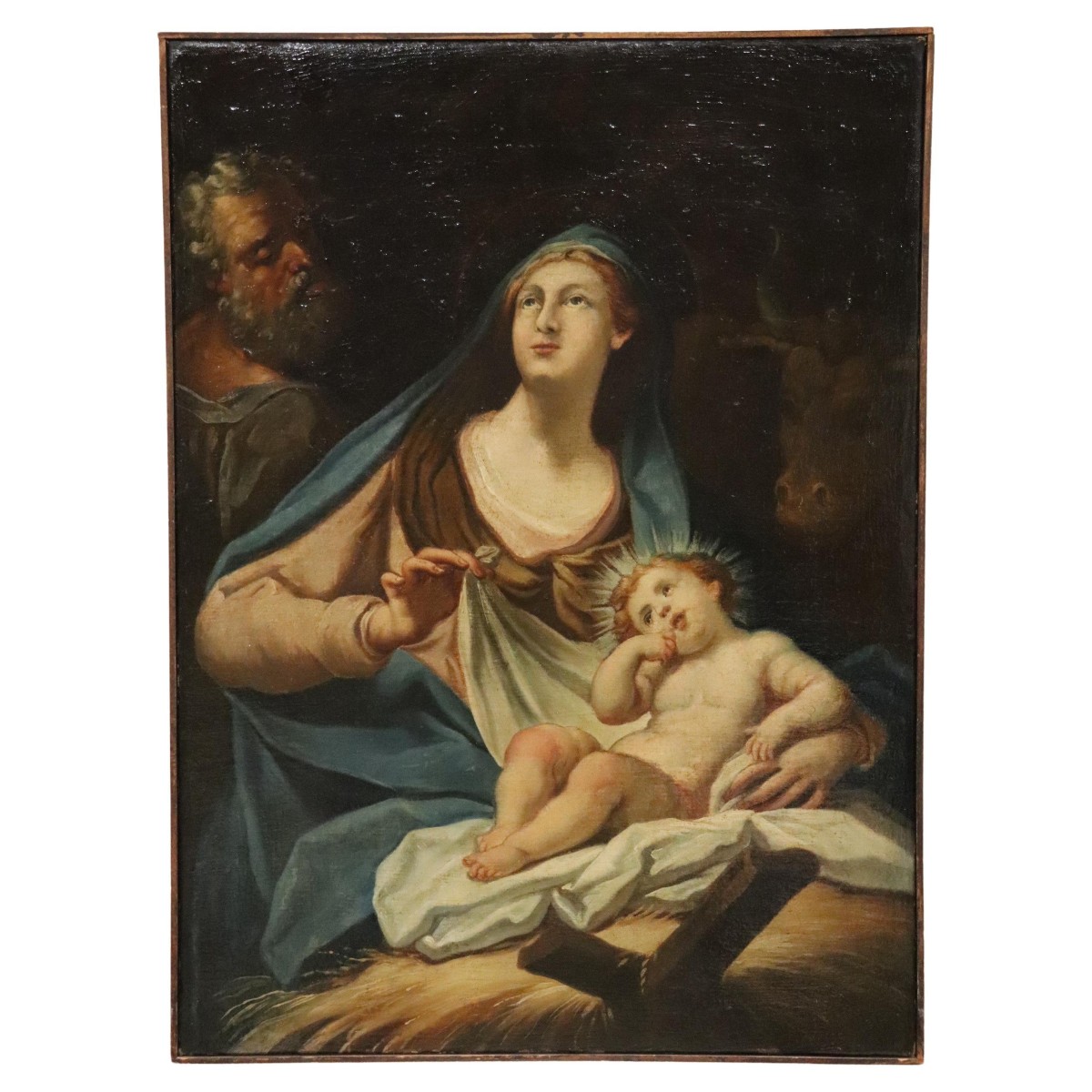 Sacra Famiglia, dipinto a olio su tela, scuola italiana del XVIII secolo